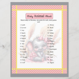Sweet Pink Elephant Baby Shower Animal Match Game