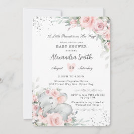 Sweet Pink Floral Adorable Elephant Baby Dusche Einladung