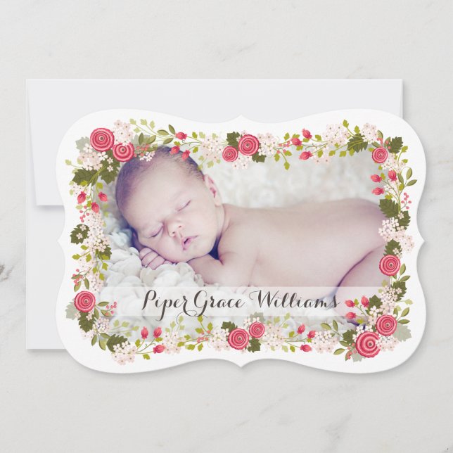 Sweet Pink Floral Baby Girl Geburtserklärung Ankündigung (Vorderseite)