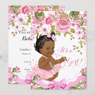 Sweet Pink Floral Baby Shower Girl Ethnic Tutu Einladung