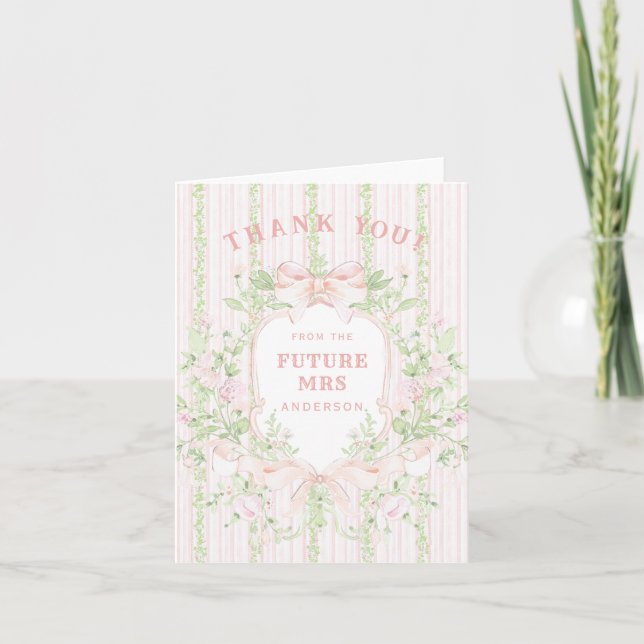 Sweet Pink Floral Brautparty Wappen Dankeskarte (Vorderseite)