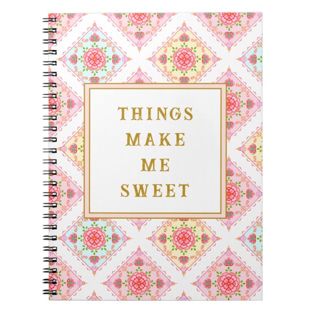 Sweet Pink floral Diamond Muster Notizblock (Vorderseite)