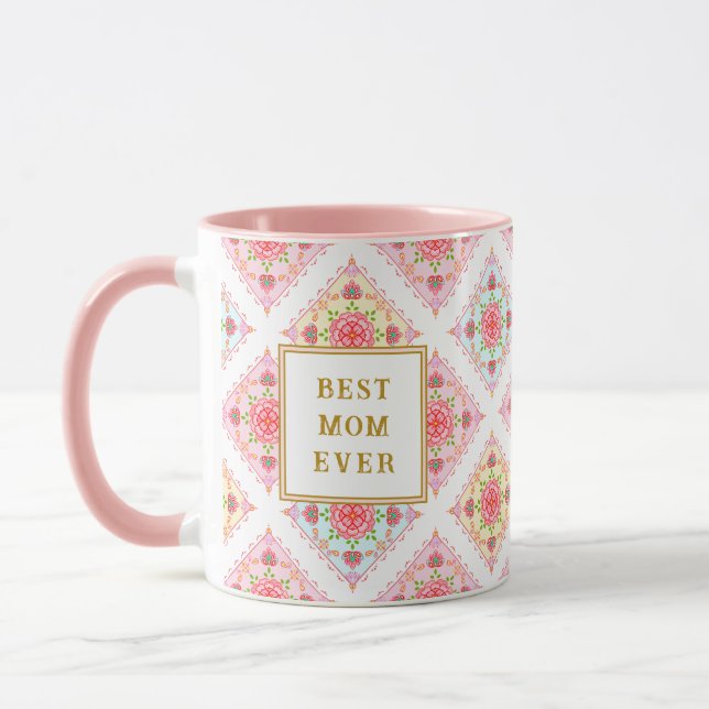 Sweet Pink floral Diamond Muster Tasse (Links)