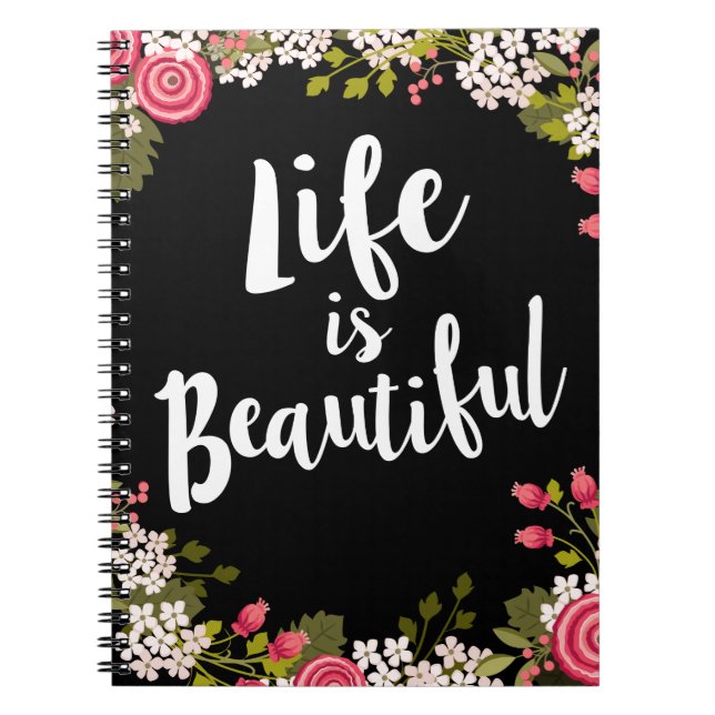 Sweet Pink Floral Life ist schön Journal Notizblock (Vorderseite)