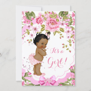 Sweet Pink Floral Rose Baby Shower Girl Ethnic Einladung