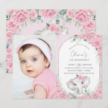 Sweet Pink Floral Rose Elephant Birthday Foto