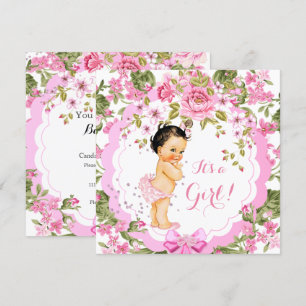 Sweet Pink Floral Rose Kinderdusche Brünett Einladung