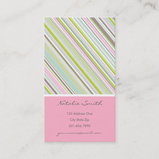 Sweet Pink Garden Streifen Fun Pattern Visitenkart Visitenkarte (Vorderseite)