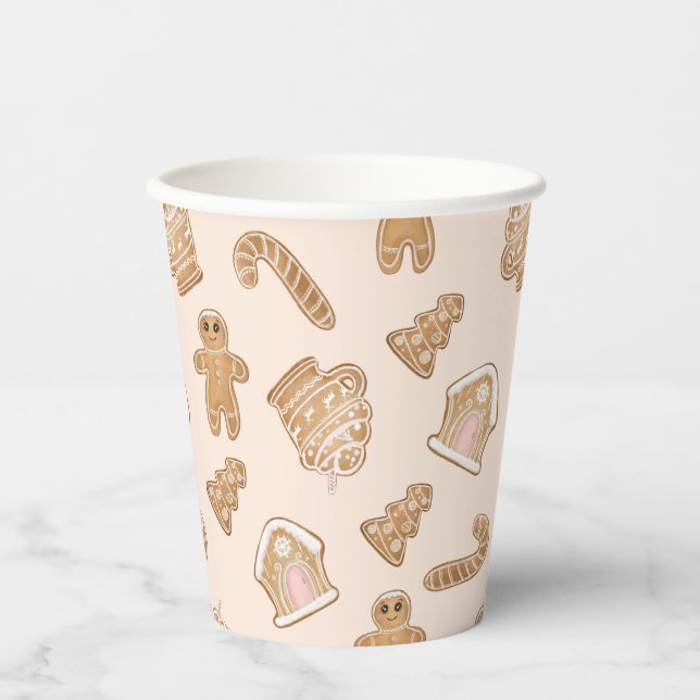 Sweet Pink Gingerbrot Weihnachtsmuster Pappbecher (Vorderseite)