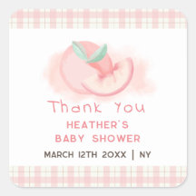 Sweet Pink Gingham Peach Baby Dusche Vielen Dank