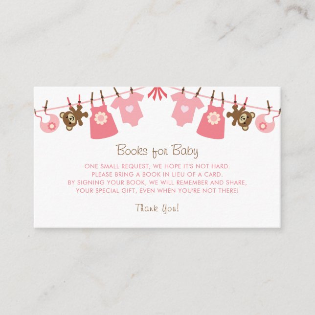 Sweet Pink Girl Baby Shower Books for Baby Begleitkarte (Vorderseite)