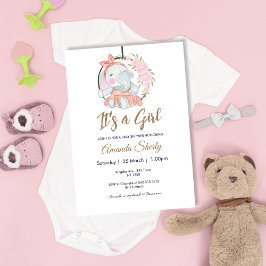 Sweet Pink Girl Elephant Baby Dusche Einladung