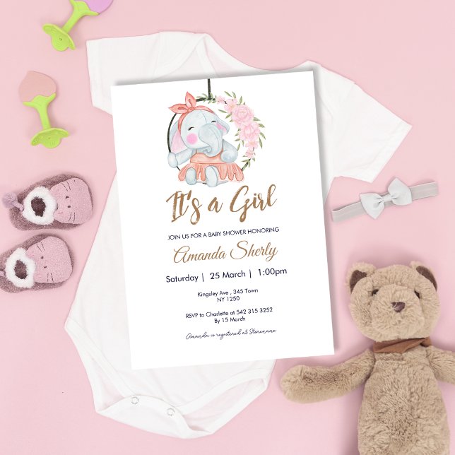 Sweet Pink Girl Elephant Baby Dusche Einladung (Sweet Pink Girl Elephant Baby Shower Invite)