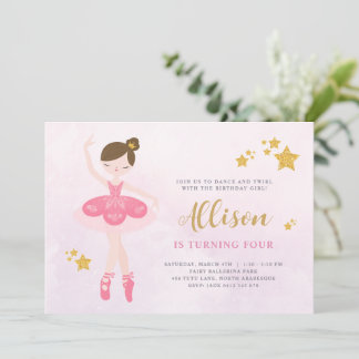 Sweet Pink & Gold Ballerina Geburtstag Einladung