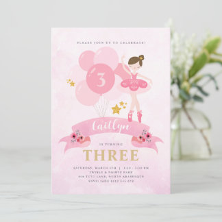 Sweet Pink & Gold Ballerina Zum Geburtstag Einladu Einladung