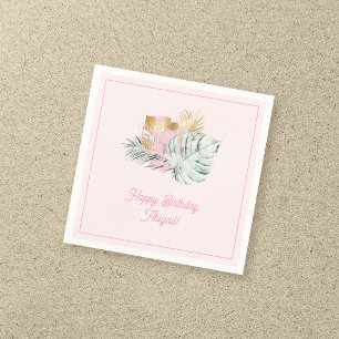 Sweet Pink & Gold Tropical Blätter Geburtstagspart Serviette