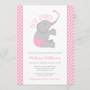 Sweet Pink Gray Elephant Baby Shower Einladungen