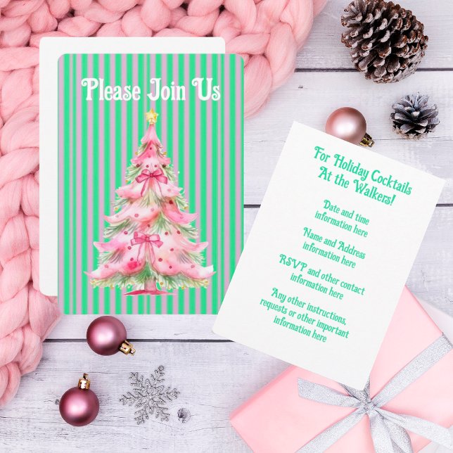 Sweet Pink Green Christmas Tree Personalisiert Einladung (Start planning your parties!)