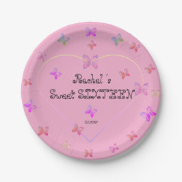 Sweet Pink Heart Butterflies Sweet 16 Birthday Pa Pappteller
