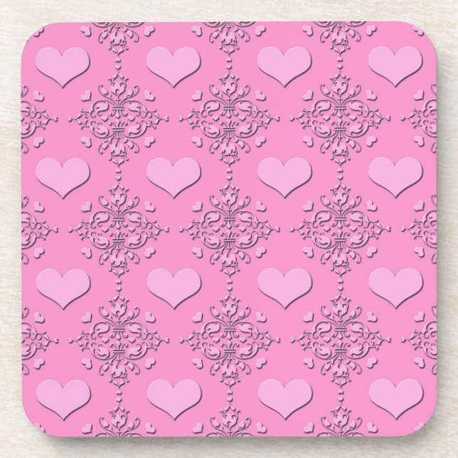 Sweet Pink Hearts Damask Untersetzer (Vorderseite)