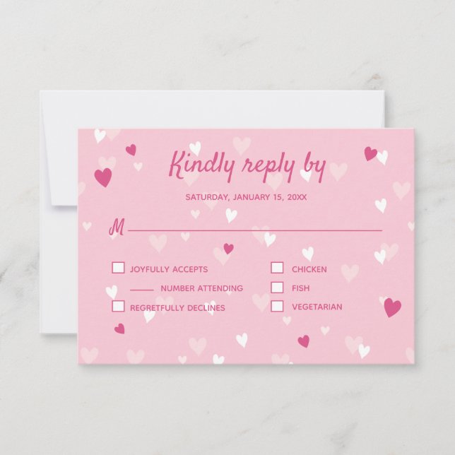 Sweet Pink Hearts Valentine Wedding RSVP Karte (Vorderseite)