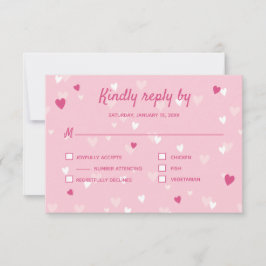 Sweet Pink Hearts Valentine Wedding RSVP Karte
