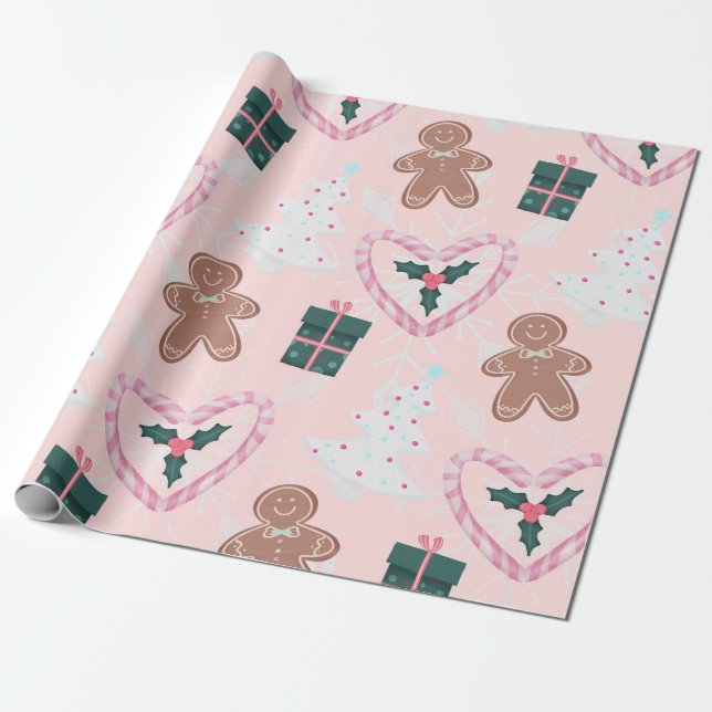 Sweet Pink Holiday Cheer Geschenkpapier (Ungerollt)