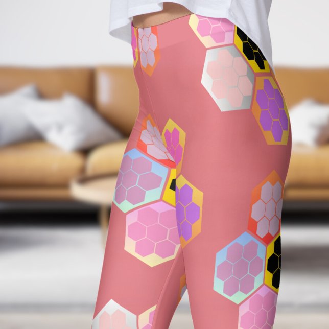 Sweet Pink Honey Color Pattern Leggings (Honey Color - Candy Pink Leggings)