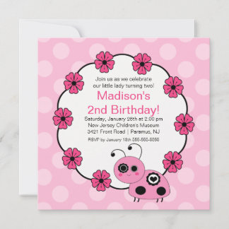 Sweet PINK Ladybugs Einladung zum Geburtstag