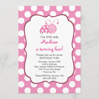 Sweet Pink Ladybugs zum Geburtstag Einladung