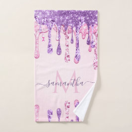 Sweet Pink Lila Glitzer Dripping Girly Monogram Badhandtuch Set