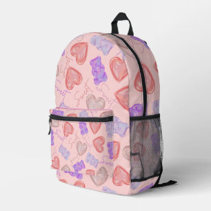 Sweet Pink Lila Teddy Bär & Herz Muster Bedruckter Rucksack