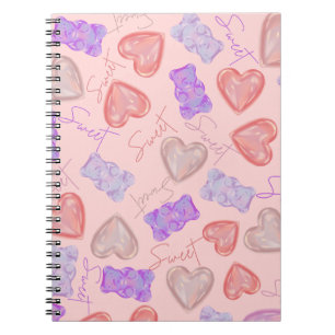 Sweet Pink Lila Teddy Bär & Herz Muster Notizblock