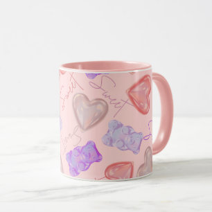 Sweet Pink Lila Teddy Bär & Herz Muster Tasse