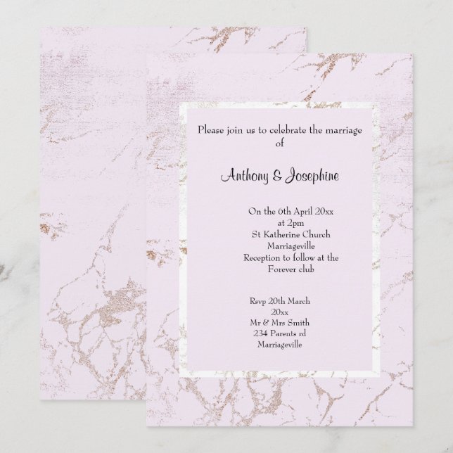 SWEET PINK MARBLE ELEGANT CLASSIC WEDD EINLADUNG (Vorne/Hinten)