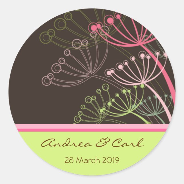 Sweet Pink & Mint Dandelions Gastgeschenk Hochzeit Runder Aufkleber (Vorderseite)