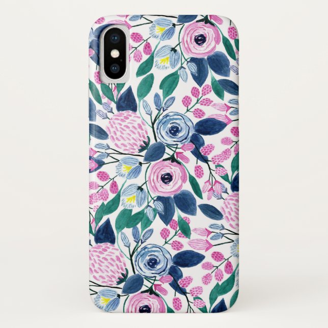 Sweet Pink Navy Blume Aquarellmuster Case-Mate iPhone Hülle (Rückseite)