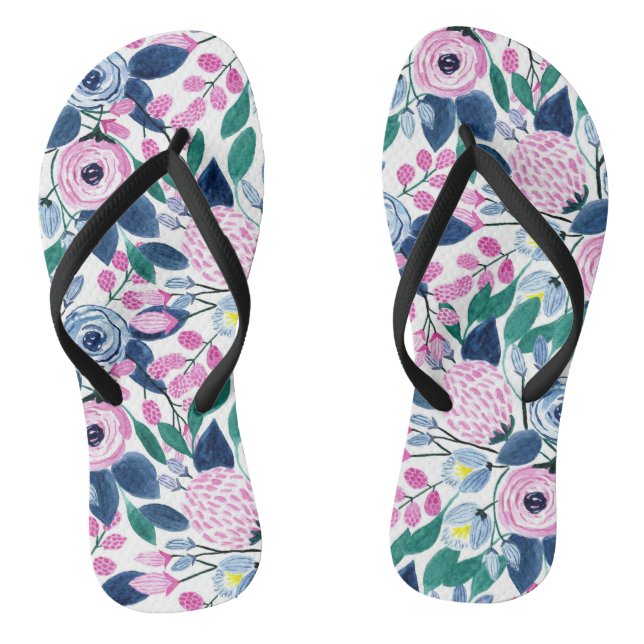 Sweet Pink Navy Blume Aquarellmuster Flip Flops (Fußbett)