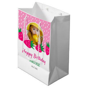 Sweet Pink Niedlich Strawberry Girl Foto Geburtsta Mittlere Geschenktüte