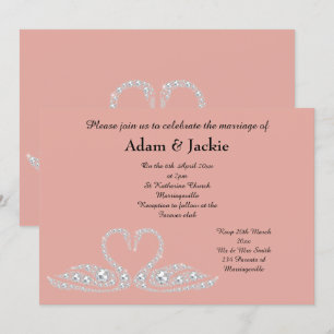 SWEET PINK PEACH SWAN ELEGANT WEDING EINLADUNG