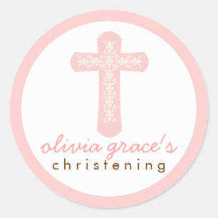 Sweet Pink Religious Celebration Cross Runder Aufkleber