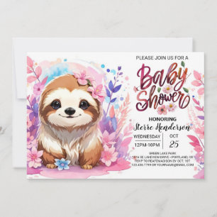 Sweet Pink Sloth Baby Dusche Einladung