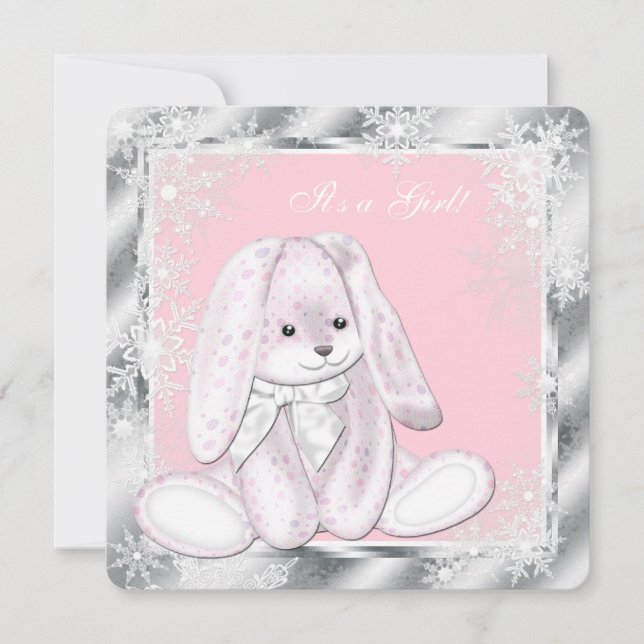 Sweet Pink Snowflake Winter Wonderland Baby Dusche Einladung (Vorderseite)