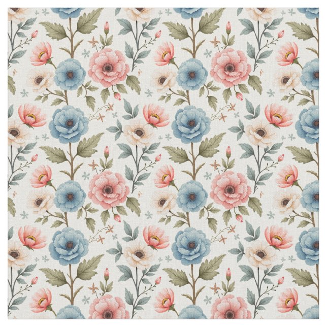Sweet Pink und Blue Blumen Stoff (Nahaufnahme)