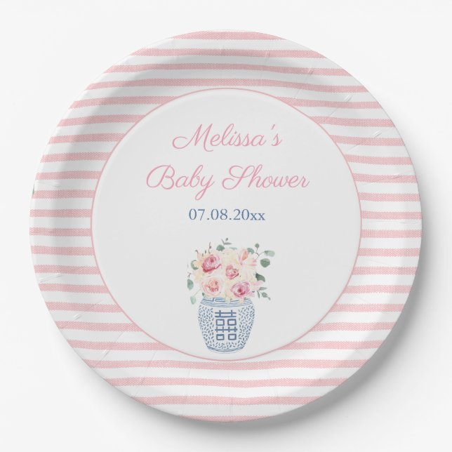 Sweet Pink und White Floral Girl Babydusche Party Pappteller (Vorderseite)