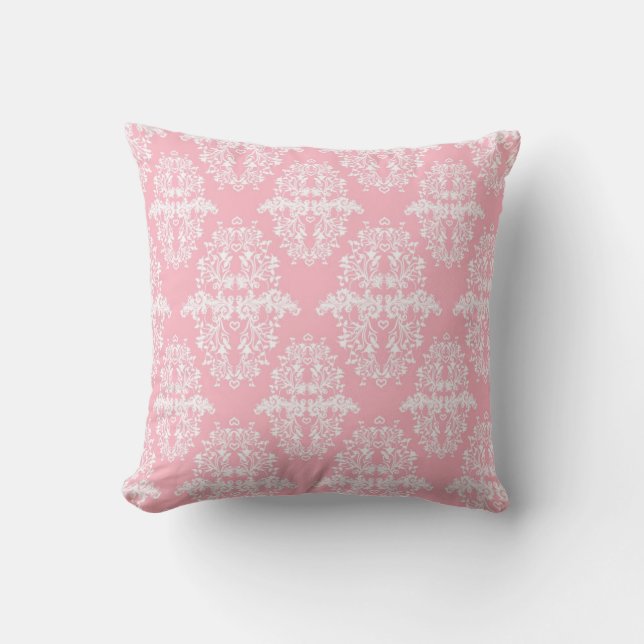 Sweet Pink und White Vintag Damask Muster Kissen (Vorderseite)