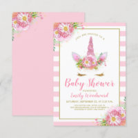 Sweet Pink Unicorn Gesicht Kinderdusche Einladung