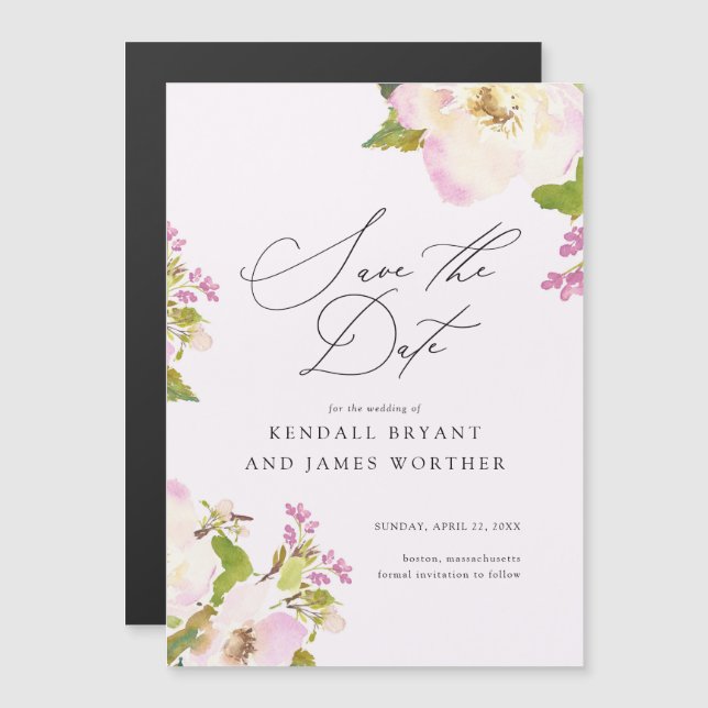 Sweet Pink Wasserfarbe Rose Save the Date Magneteinladung (Vorne/Hinten)