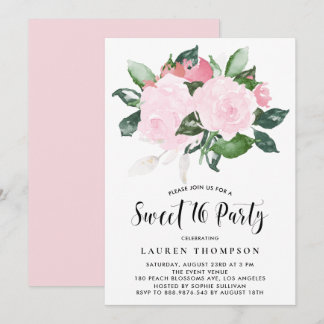 Sweet Pink Watercolor Rose 16 . Geburtstag Party Einladung