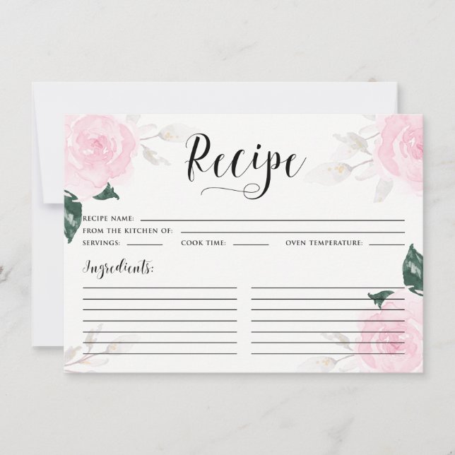 Sweet Pink Watercolor Rose Rezept Karte (Vorderseite)